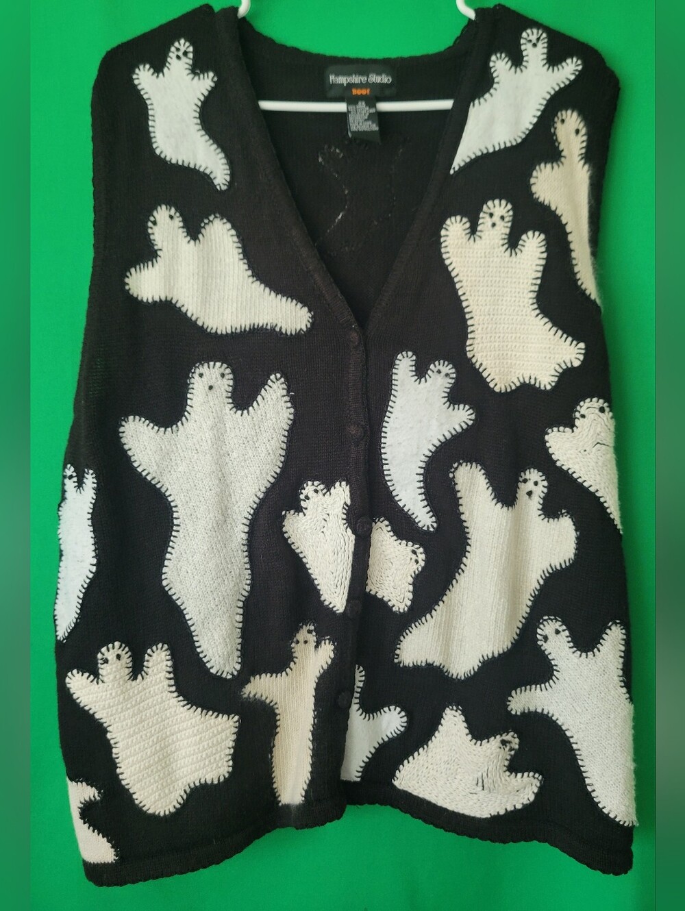 Vintage Ghost Appliqué Vest Handmade Style Halloween Plus Sz 2x Hampshire Studio